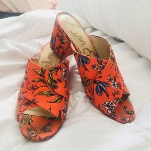 Sam Edelman Coral Floral Slides- worn once!